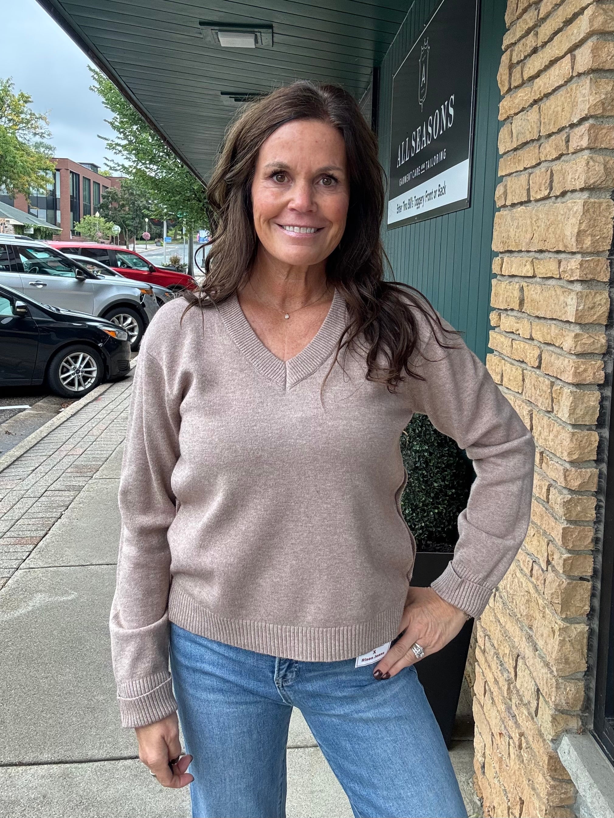 Mocha V-Neck Sweater Mable