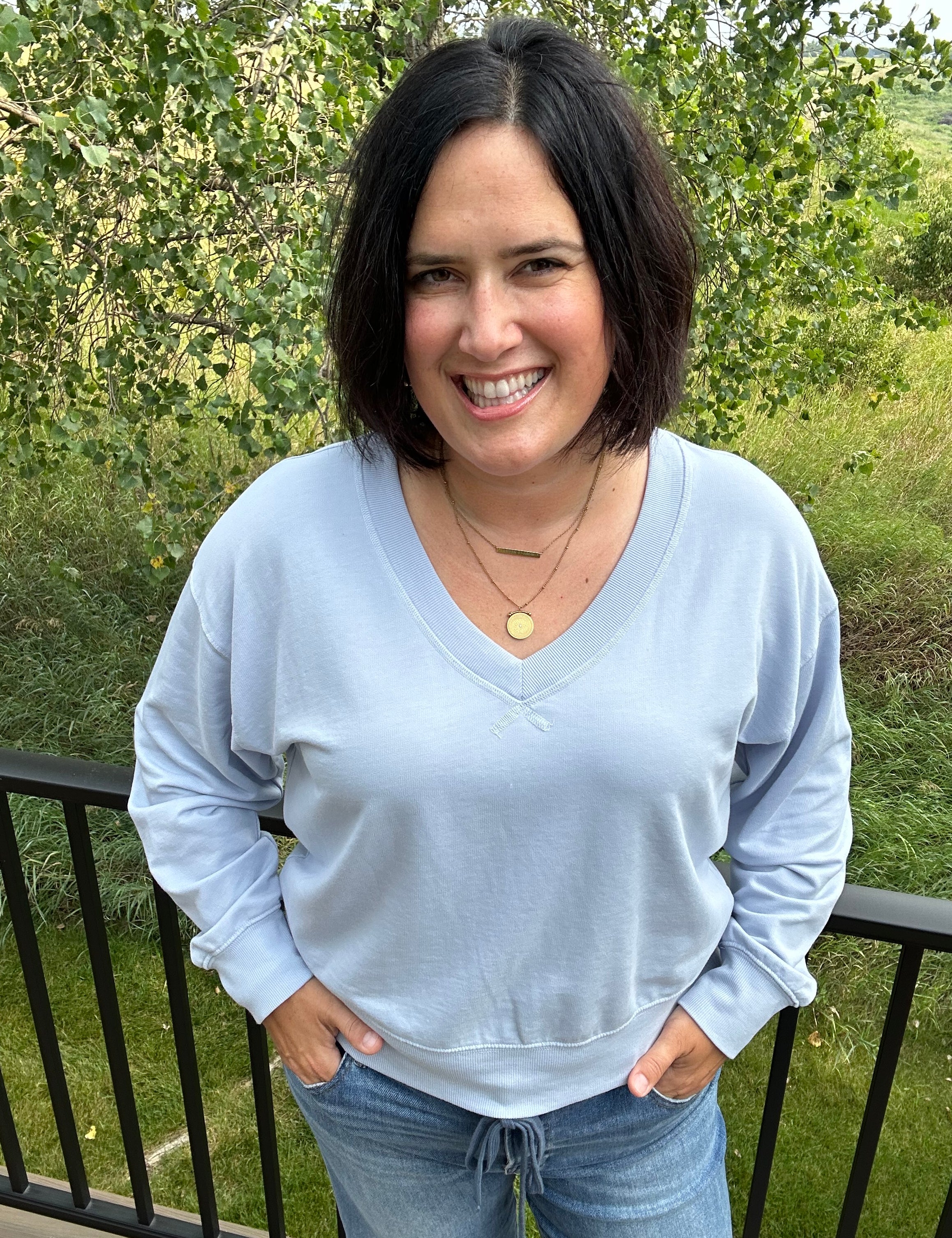 Light Blue Everyday V-Neck Top - Sweatshirt Z Supply