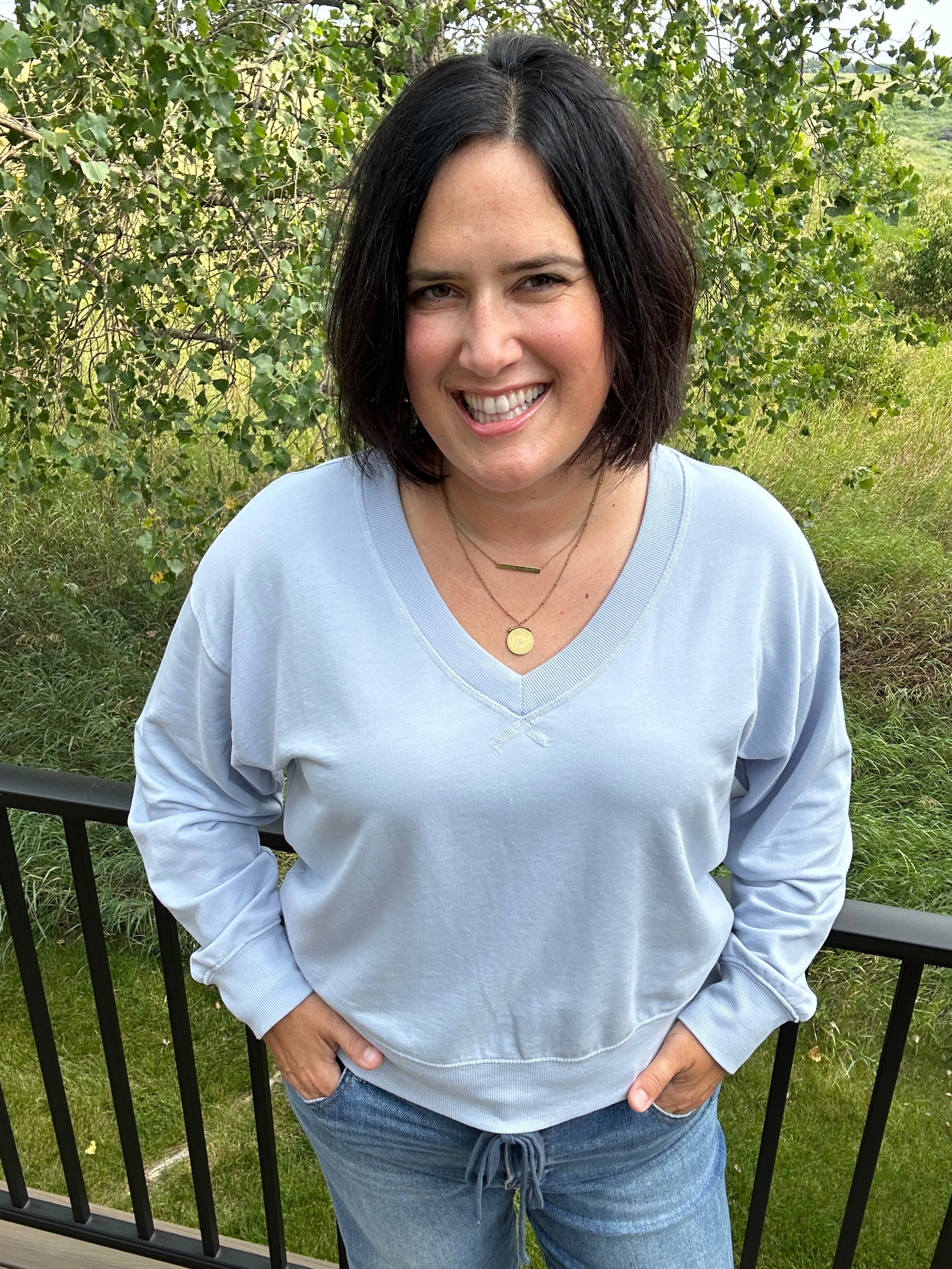 Light Blue Everyday V-Neck Top - Sweatshirt Z Supply