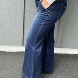 Dark Wide Flare Wide Hem Jeans