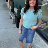 Teal Bubble Sleeve Crew Neck Top Tops- Sweatshirt FATE by LFD