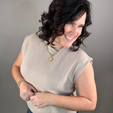 Taupe Cloudy Knit Muscle Tee Top - Tee TRES BIEN