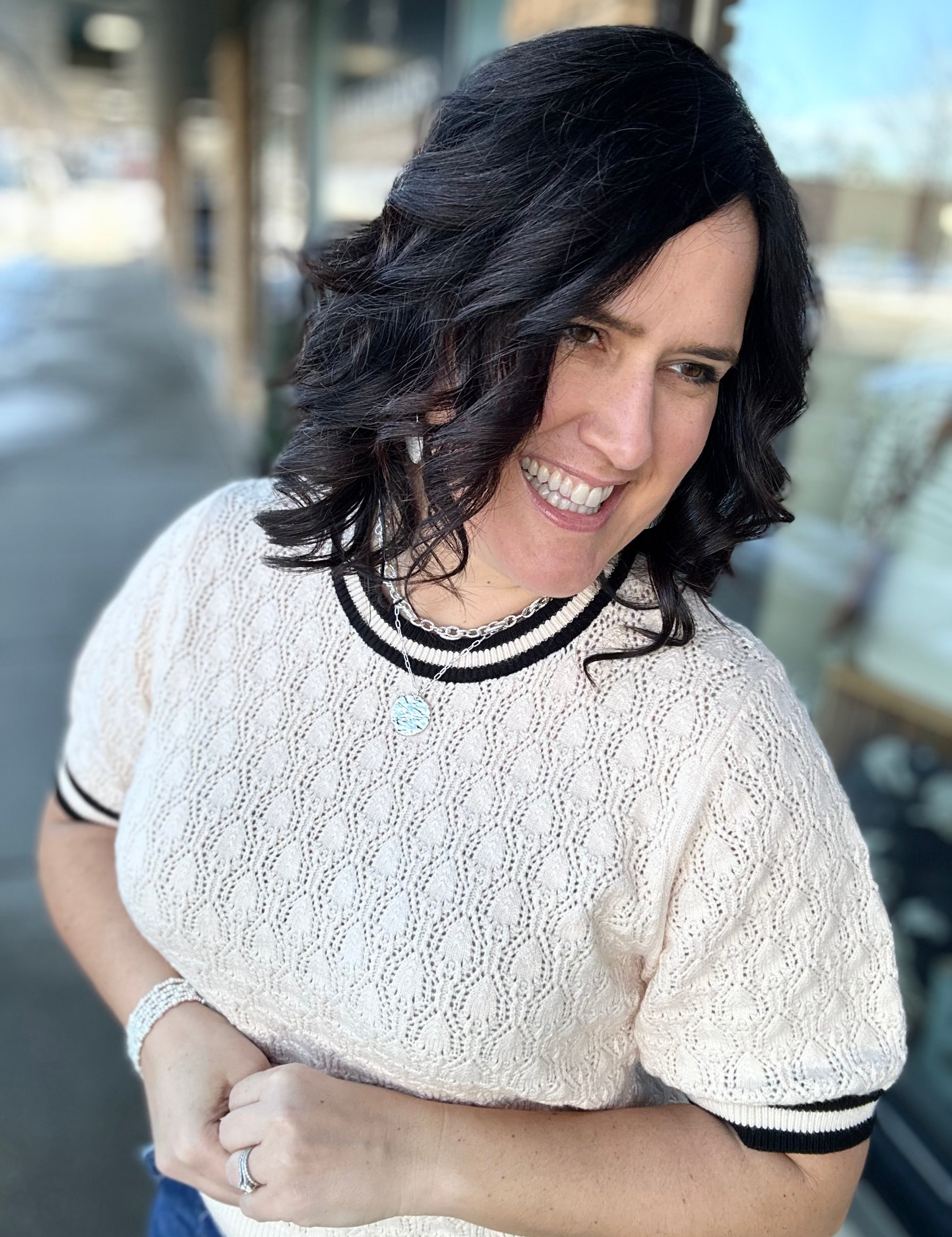Cream Short Sleeve Knit Top Top - Sweater THML