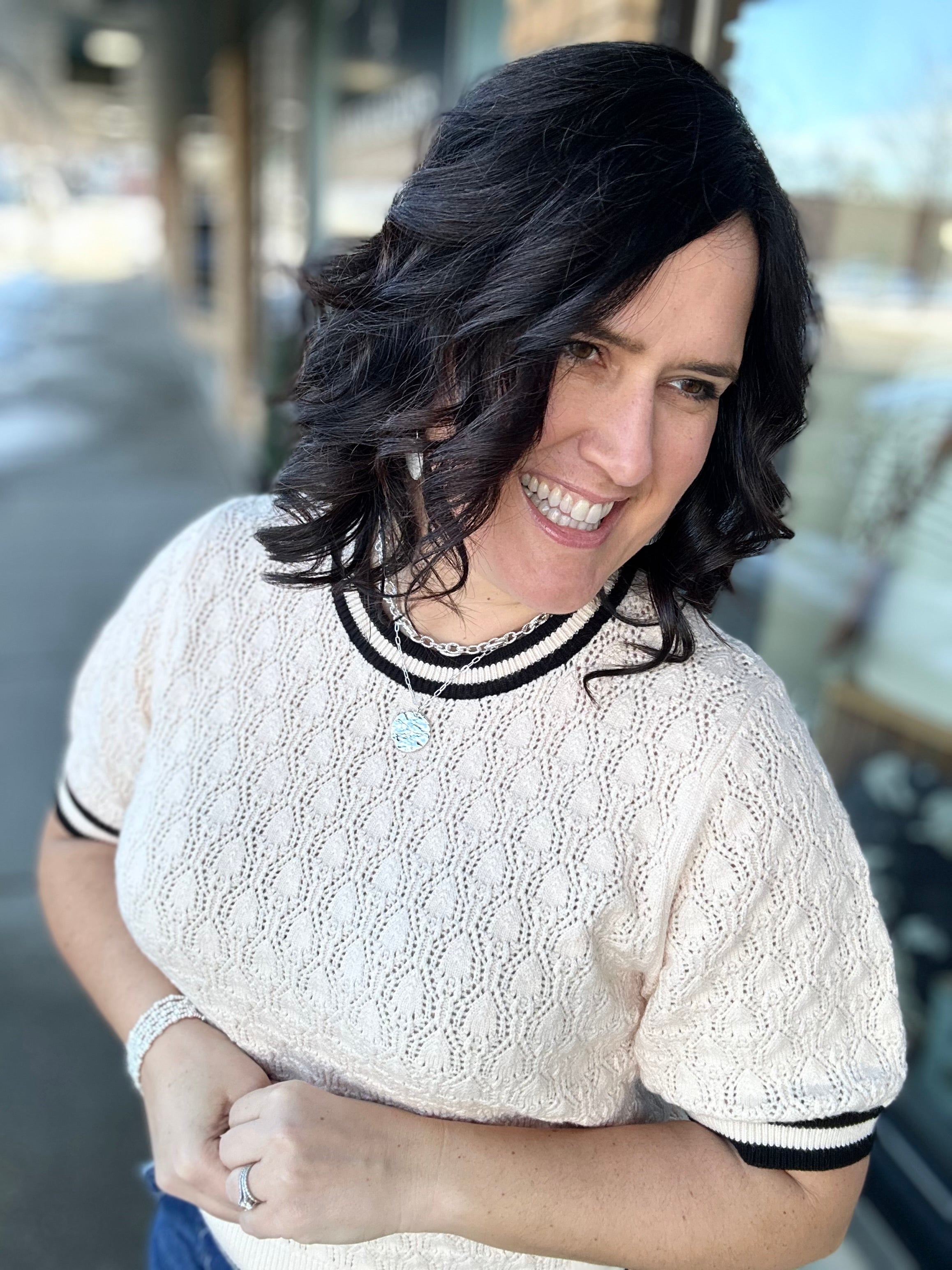 Cream Short Sleeve Knit Top Top - Sweater THML