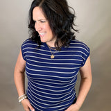 Navy Striped Short Sleeve Sweater Top - Sweater STACCATO
