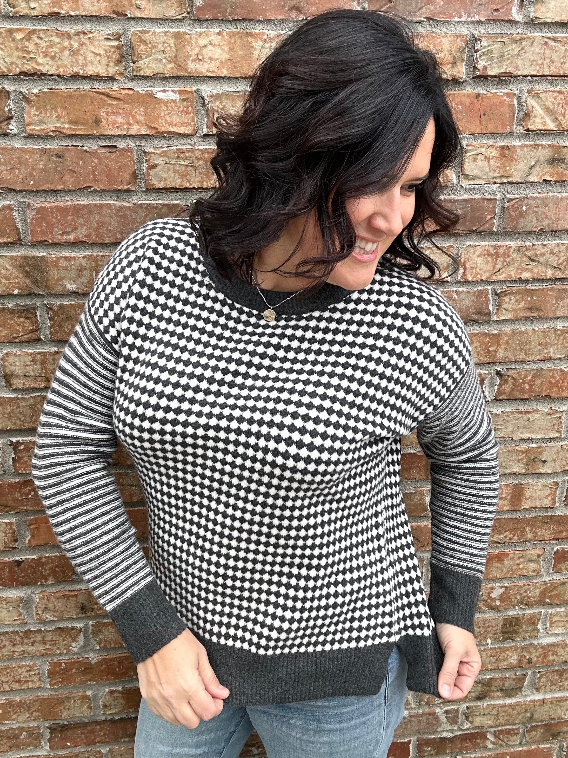 Charcoal Mixed Pattern Sweater Top - Sweater STACCATO