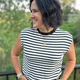 Ivory and Black Cloudy Knit Stripe Sleeveless Top