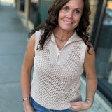 Taupe Half Zip Knit Tank Top - Sweater FATE by LFD