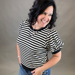 Black/Ivory Striped Puff Sleeve Top Top- Sweatshirts JODIFL