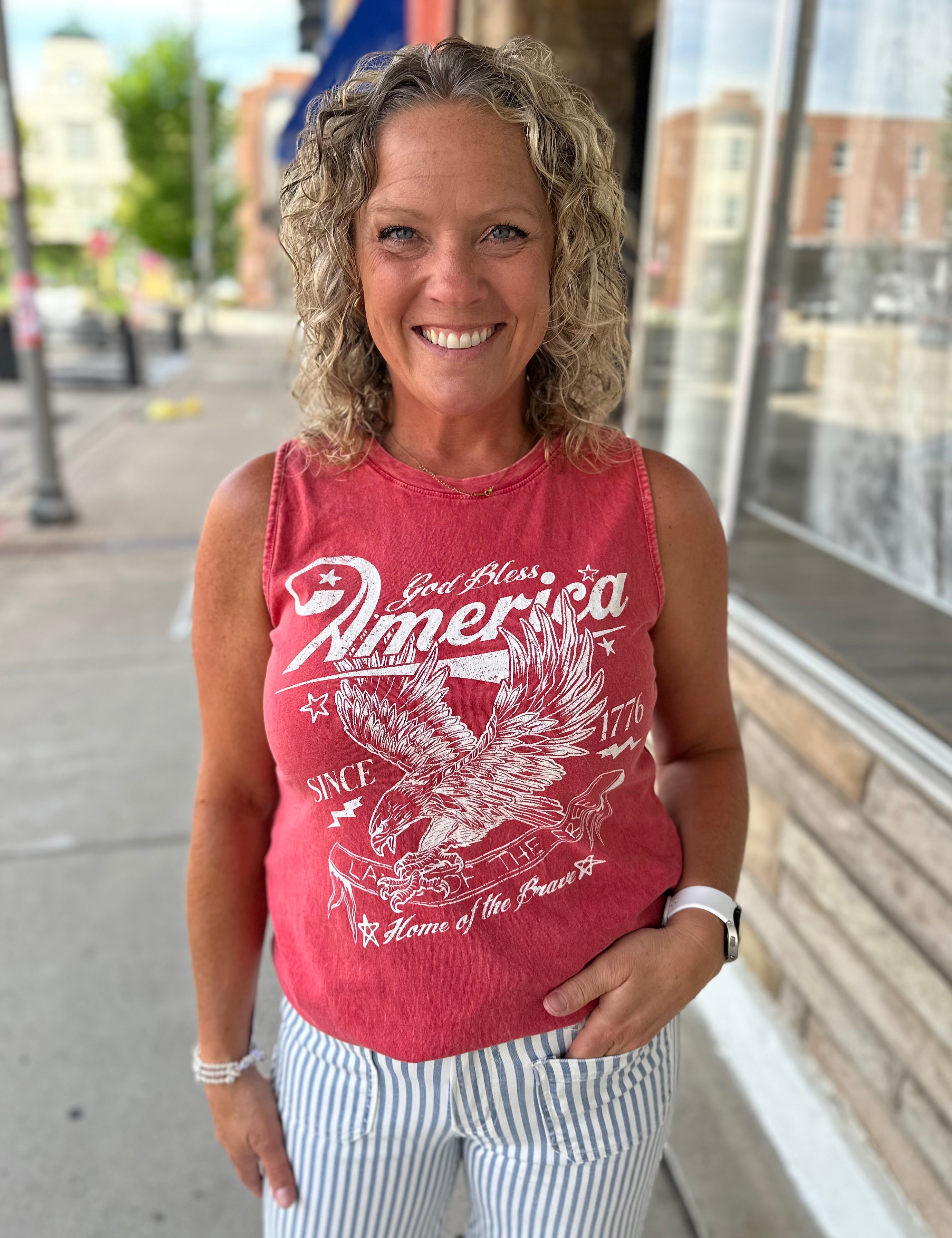 Red God Bless America Tank Top Tops- Tanks HRT and LUV