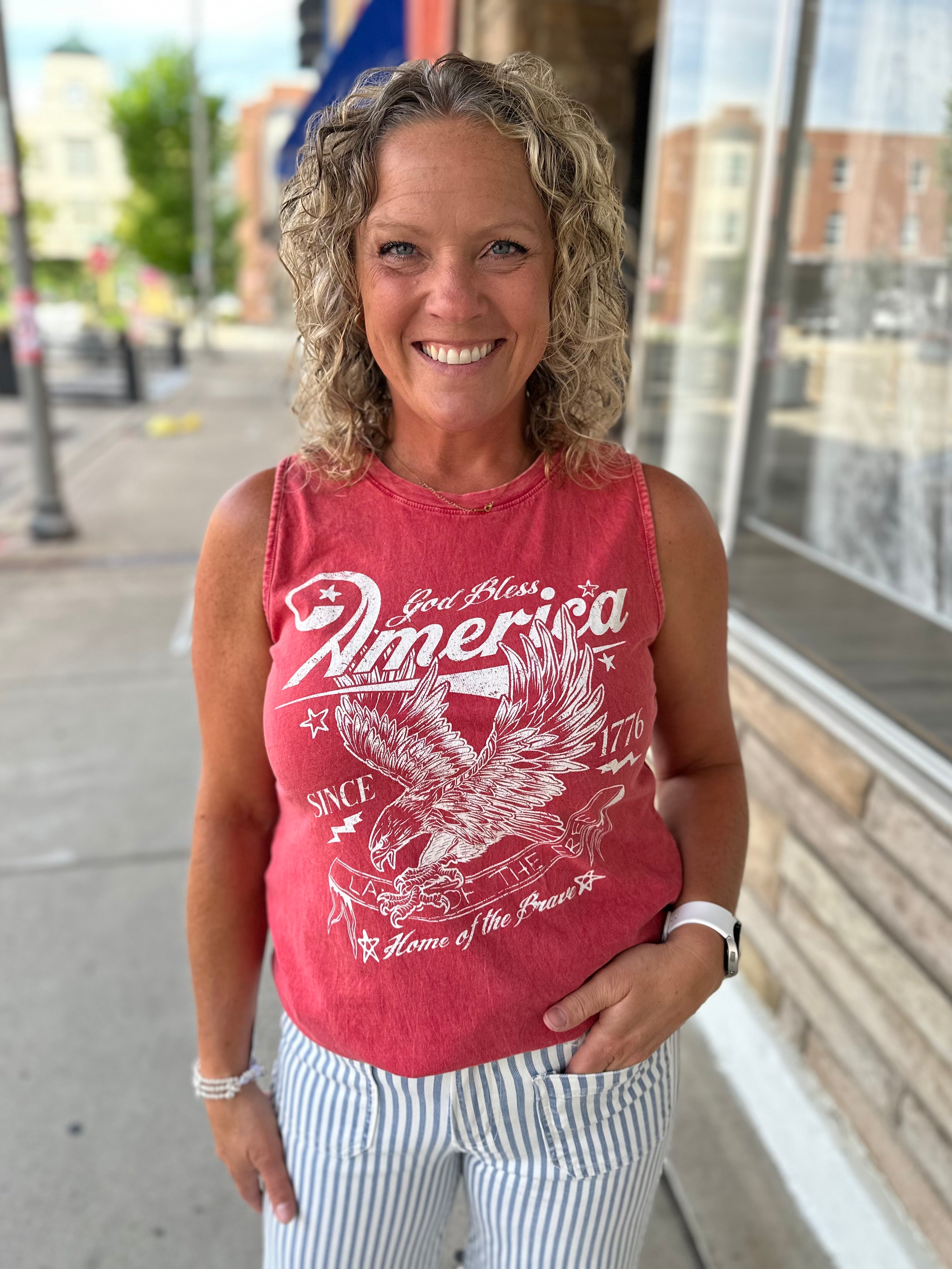 Red God Bless America Tank Top Tops- Tanks HRT and LUV