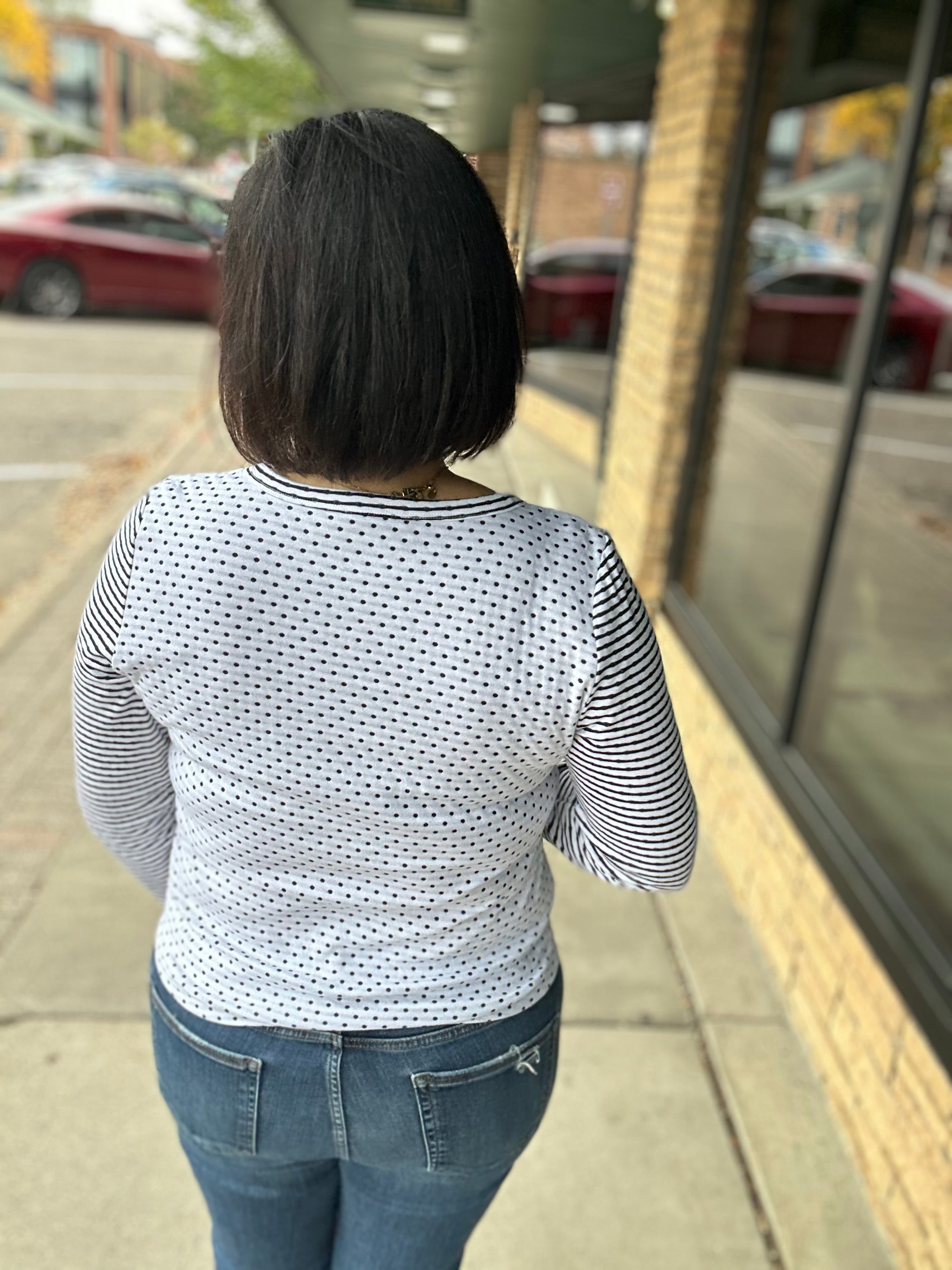 Crew Long Sleeve Polka Dot Stripe Top Tops- Long Sleeve STACCATO