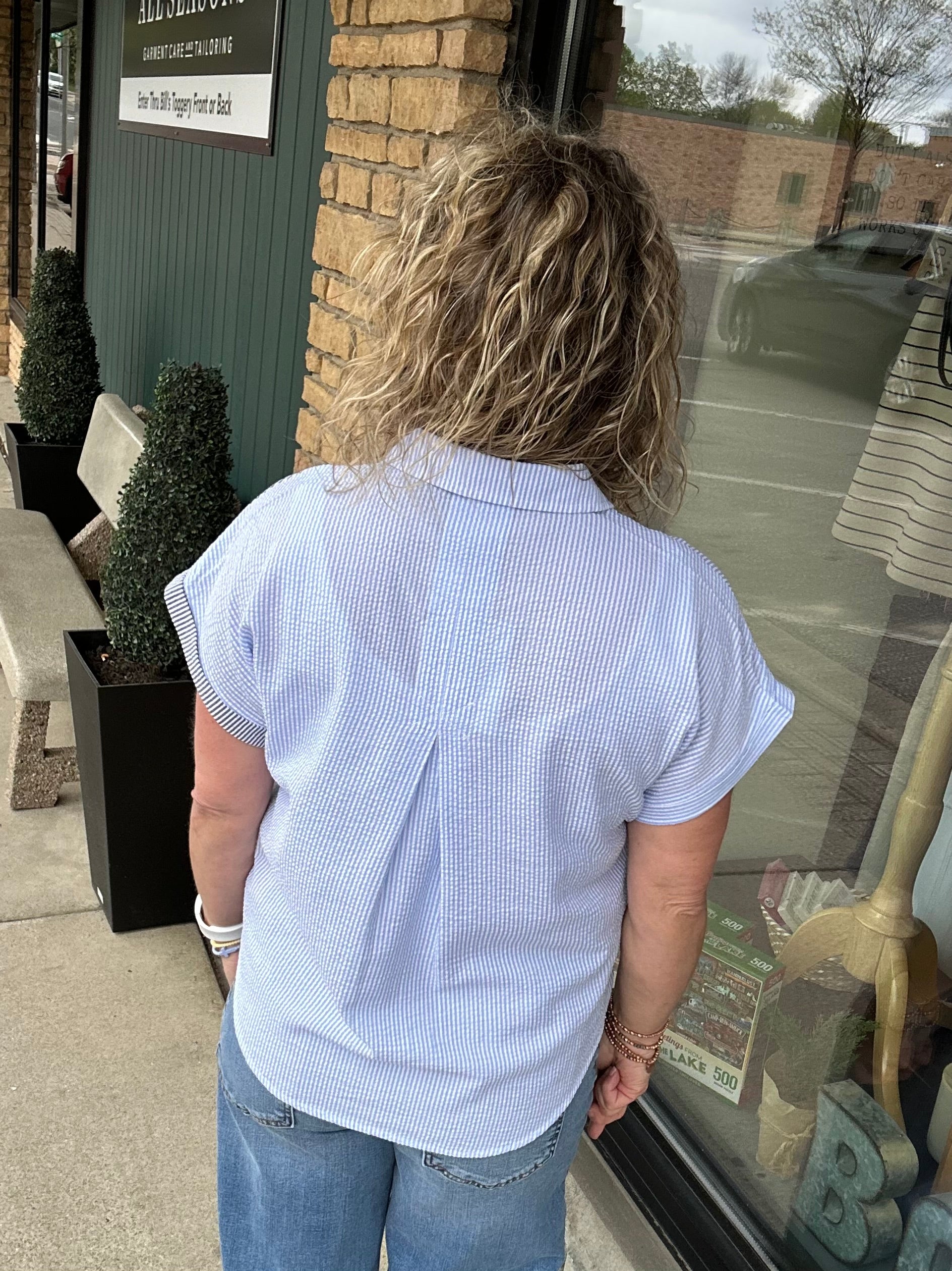 Blue Ramona Color Block Button Down Tops - Button Ups FLAG AND ANTHEM