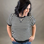 Black/Ivory Striped Puff Sleeve Top Top- Sweatshirts JODIFL