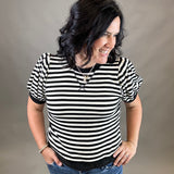 Black/Ivory Striped Puff Sleeve Top Top- Sweatshirts JODIFL