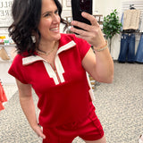 Red Zip Detail Lounge Set Bottoms - Shorts JODIFL