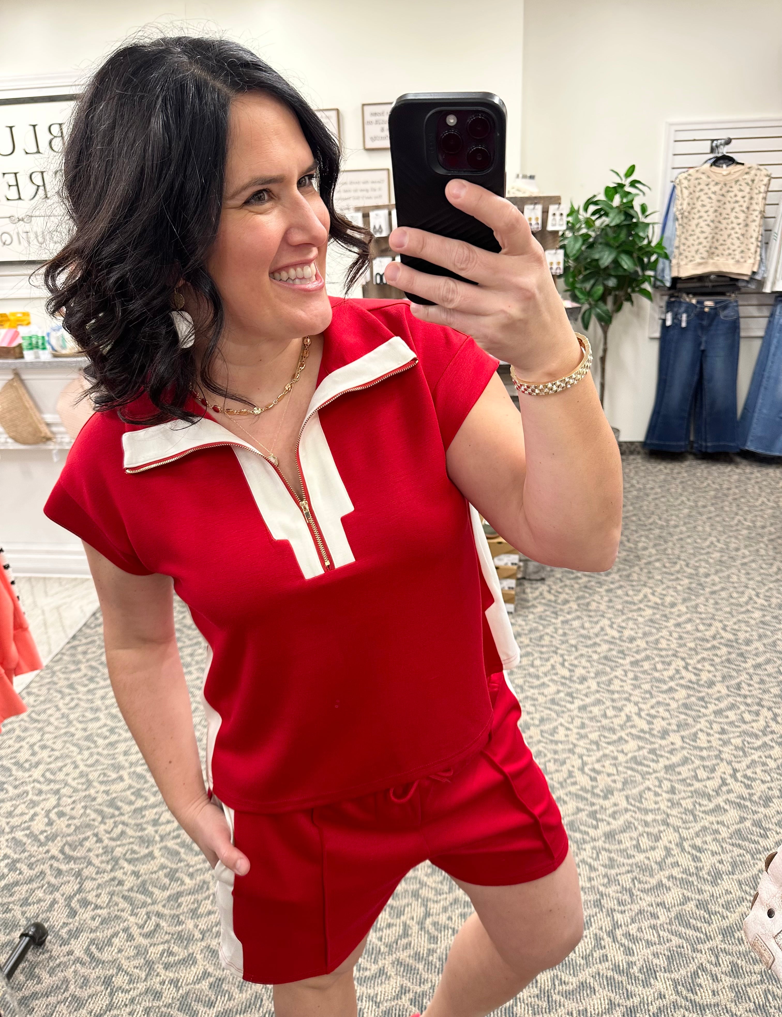 Red Zip Detail Lounge Set Bottoms - Shorts JODIFL