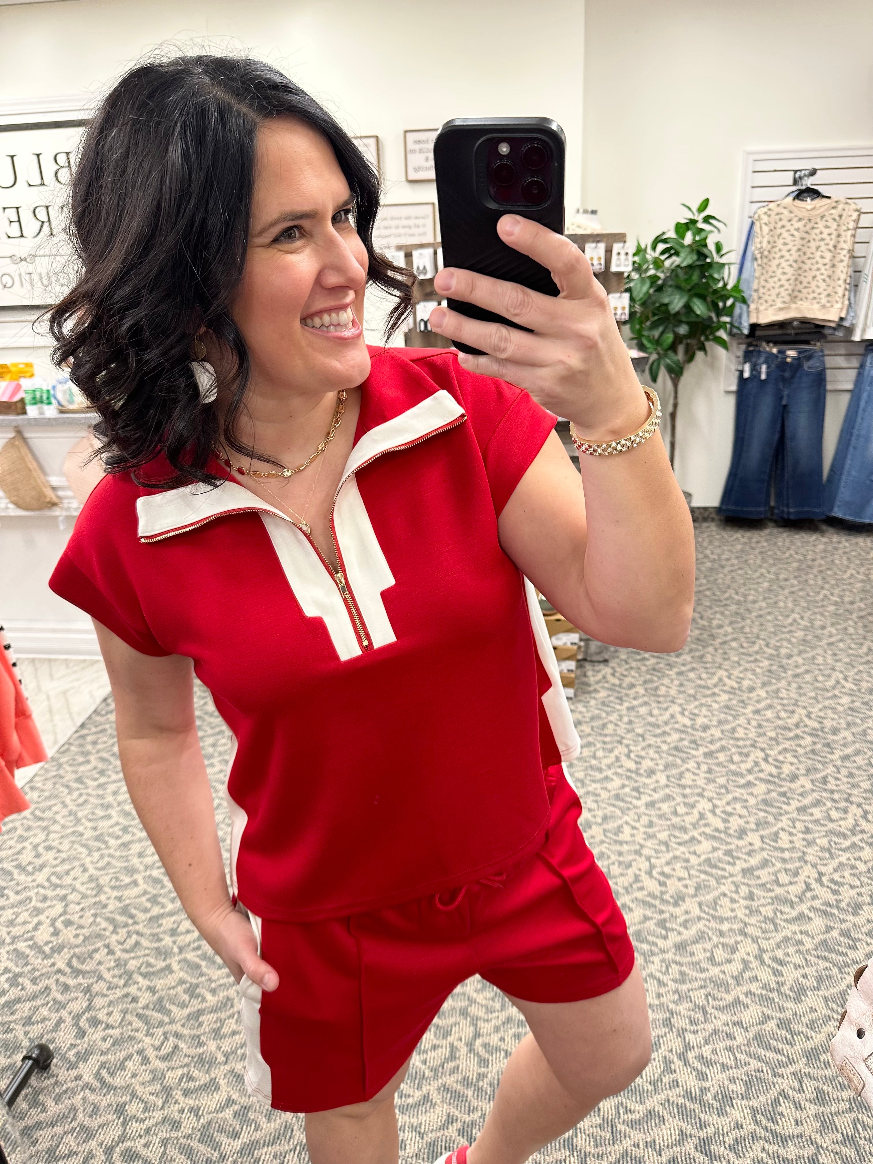 Red Zip Detail Lounge Set Bottoms - Shorts JODIFL
