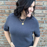 Charcoal Short Sleeve Sweater Top