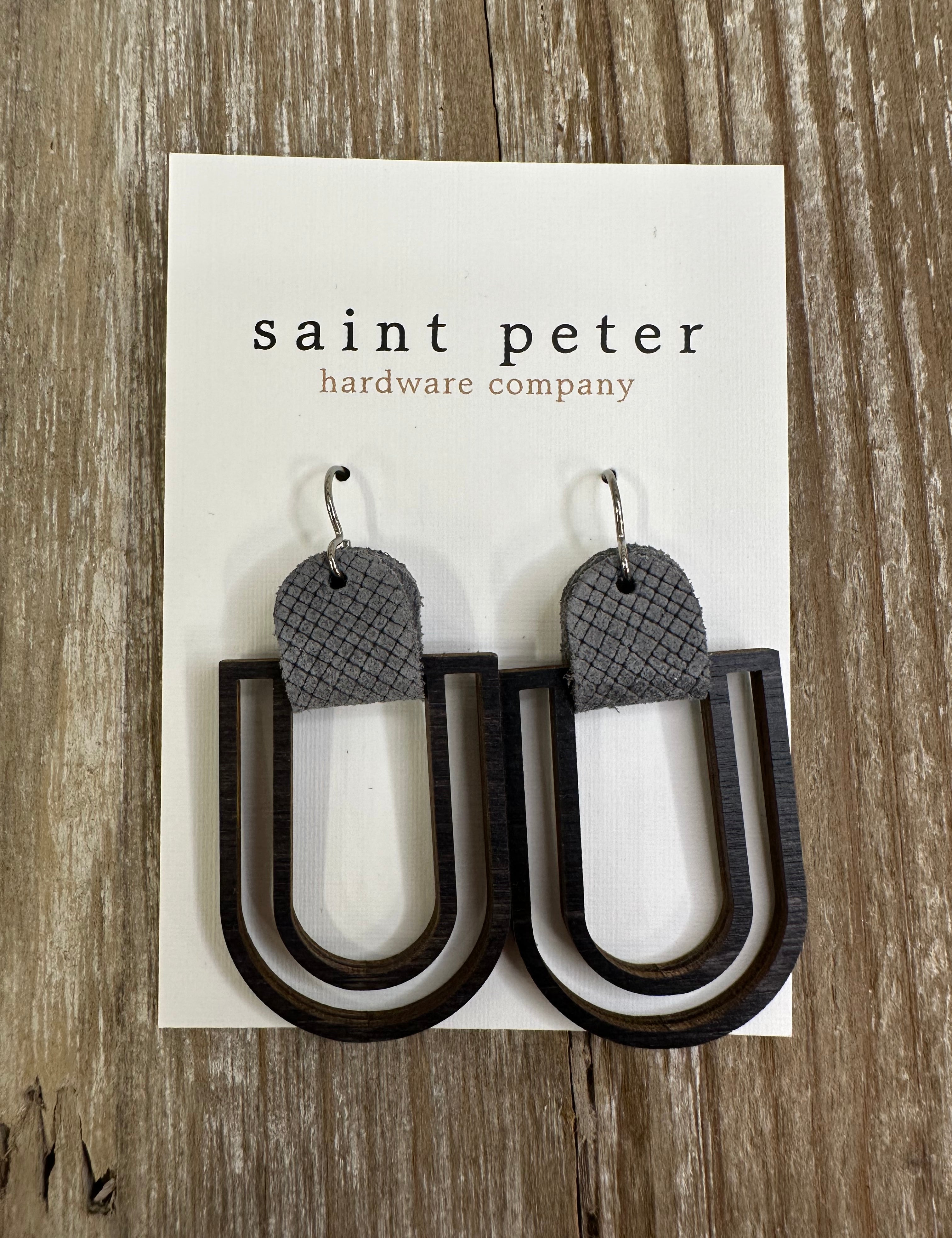 Grey/Black Wood Earrings Jewelry - Earrings St. Peter hardware