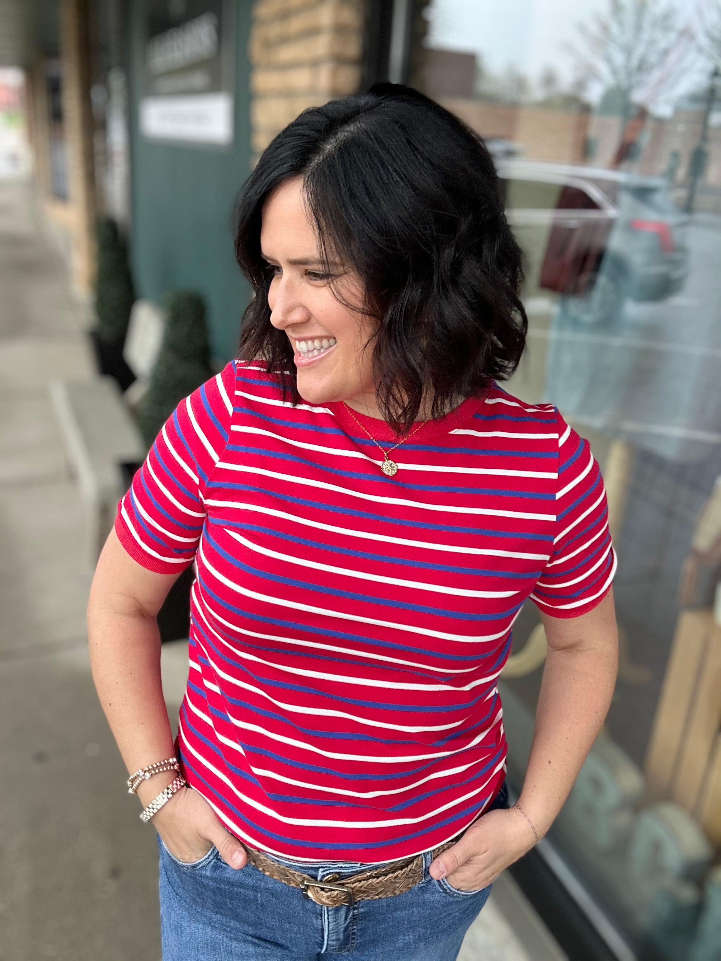 Red Stripe Crew Neck Top - Tee STACCATO