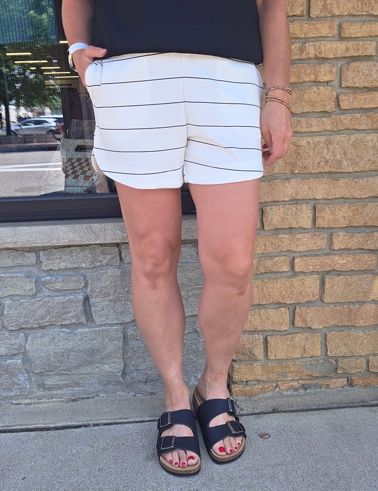 Cream & Black Stripe Short Bottoms - Shorts RAE MODE