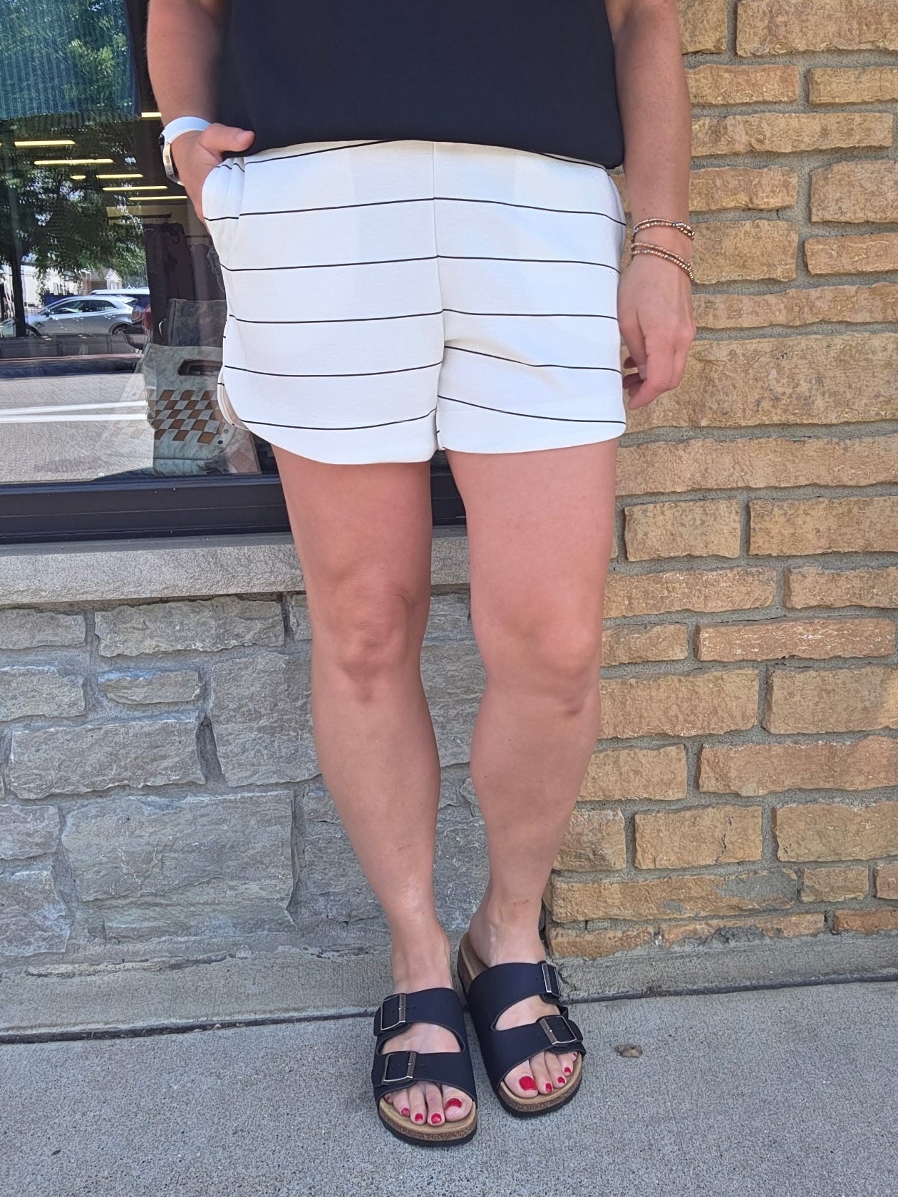 Cream & Black Stripe Short Bottoms - Shorts RAE MODE