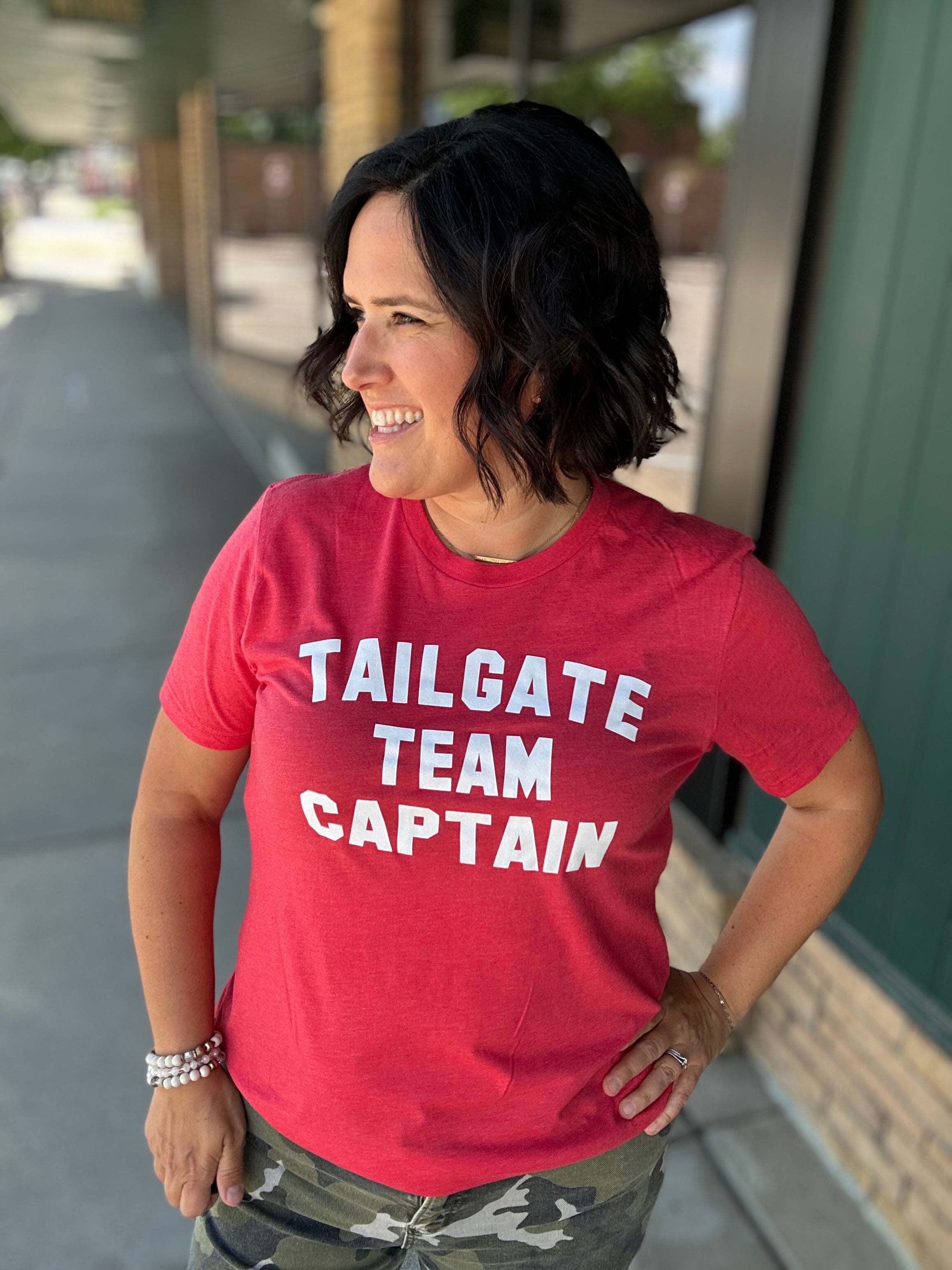 Red Crew Team Captain Tee Tops- Tees MUGSBY