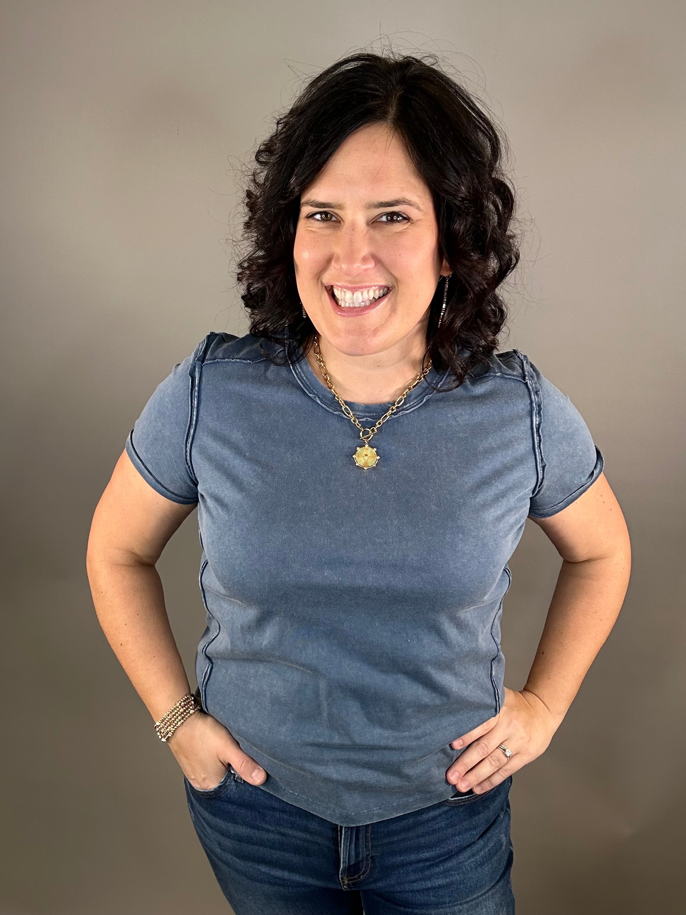 Washed Indigo Juliette Western Tee Top - Tee FLAG AND ANTHEM