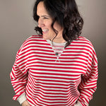 Red/Grey Striped Pullover Top- Sweatshirt MIOU MUSE
