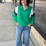 Green & Navy Combo Half Zip Oversized Sweatshirt Top - Sweatshirt WISHLIST