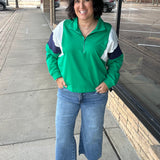 Green & Navy Combo Half Zip Oversized Sweatshirt Top - Sweatshirt WISHLIST