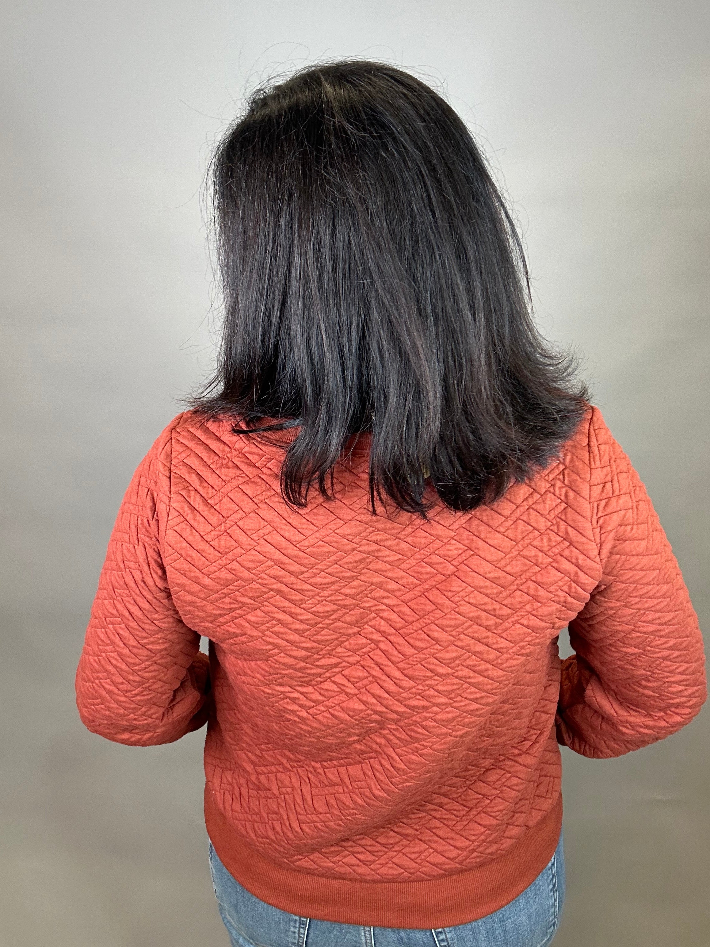 Rust Quilted Half Zip Top Top - Sweatshirt DOE & RAE