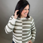Lt. Olive Multi Stripe Raglan Sweater Top - Sweater STACCATO