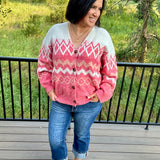 Coral Fair Isle Oversized Cardigan
