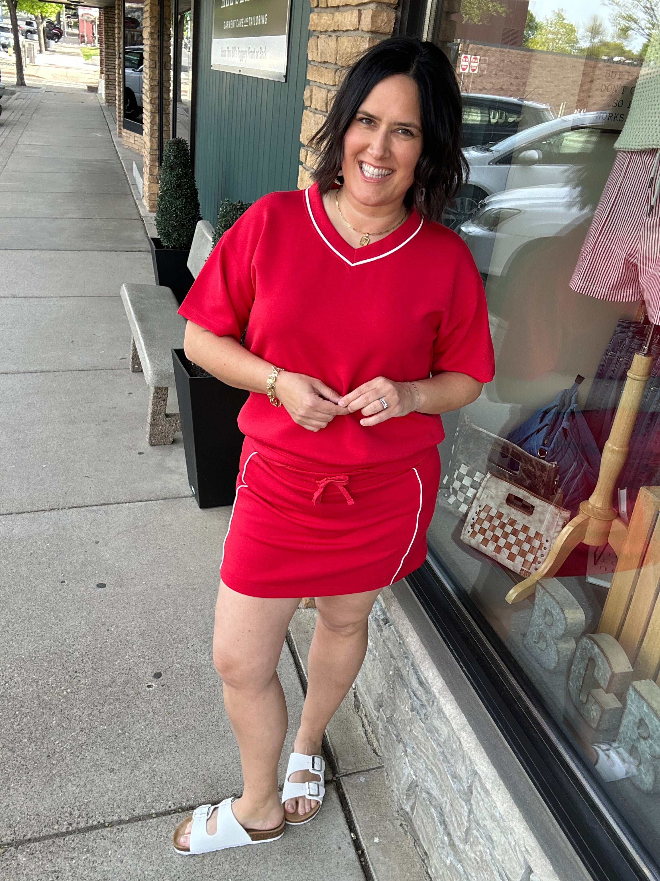 Red Modal V-Neck Top - Sweatshirt RAE MODE