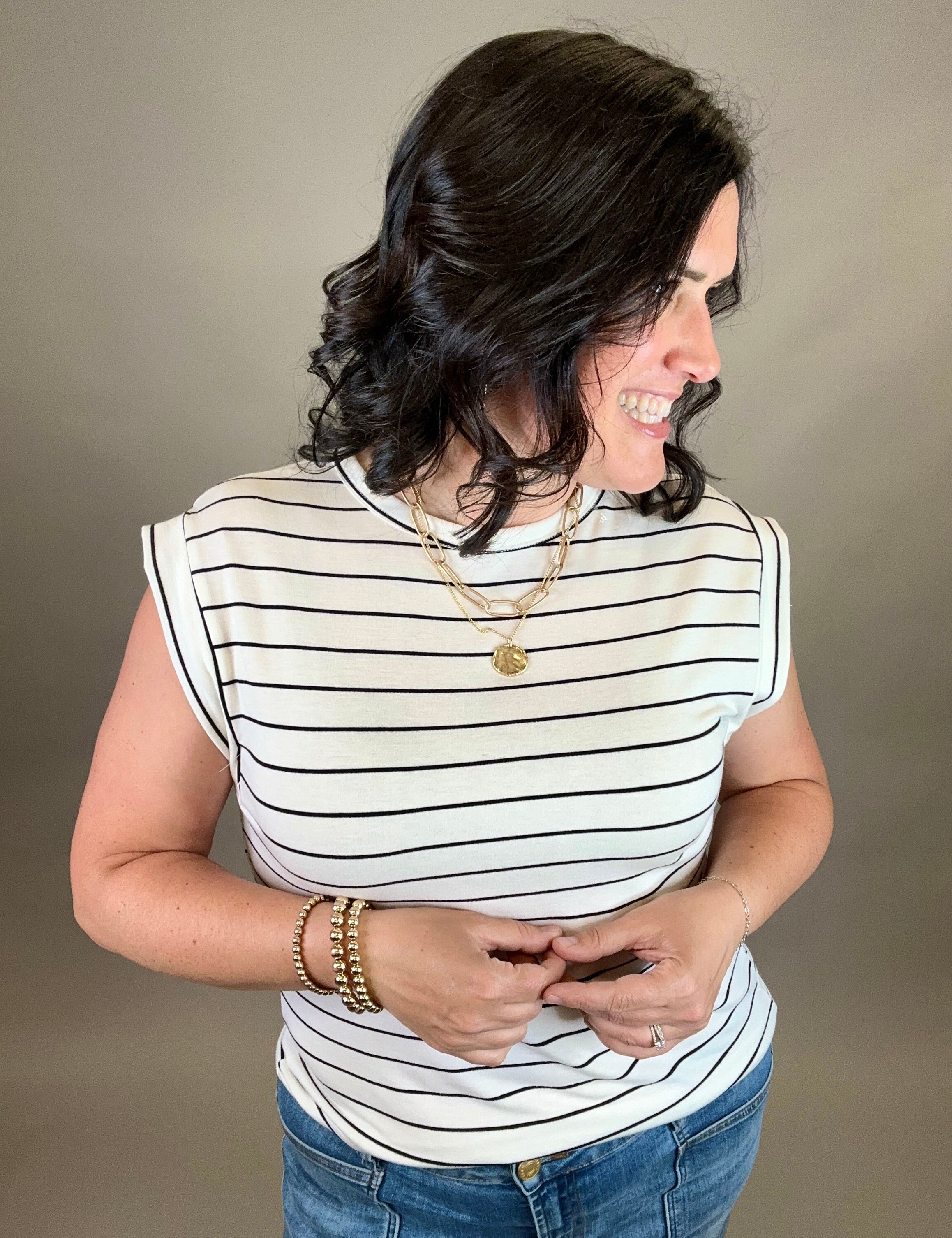 Ivory/Black Terry Stripe Top Top - Tee STACCATO