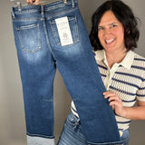 Dark High Rise Straight Cuff Hem Jeans Bottoms - Pants RISEN