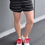 Black & Cream Stripe Short Bottoms - Shorts RAE MODE