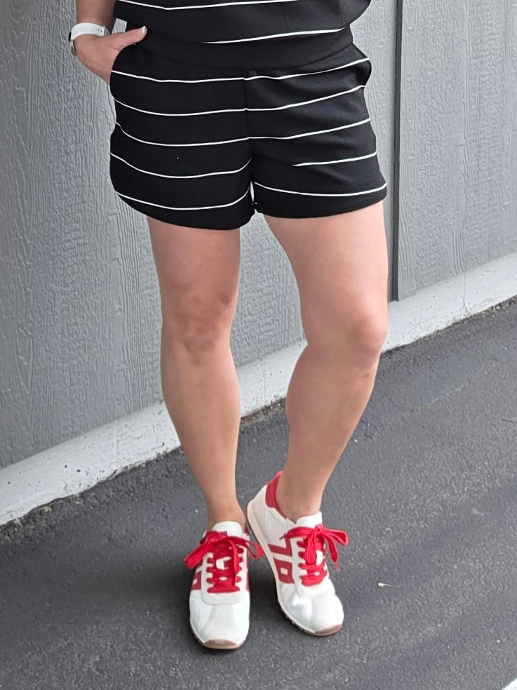 Black & Cream Stripe Short Bottoms - Shorts RAE MODE