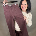 Brown Ankle Flare Patch Pocket Jeans Bottom- Pants RISEN