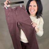 Brown Ankle Flare Patch Pocket Jeans Bottom- Pants RISEN