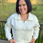 Cream Half Zip Scuba Pullover Top - Sweatshirt FLAG AND ANTHEM