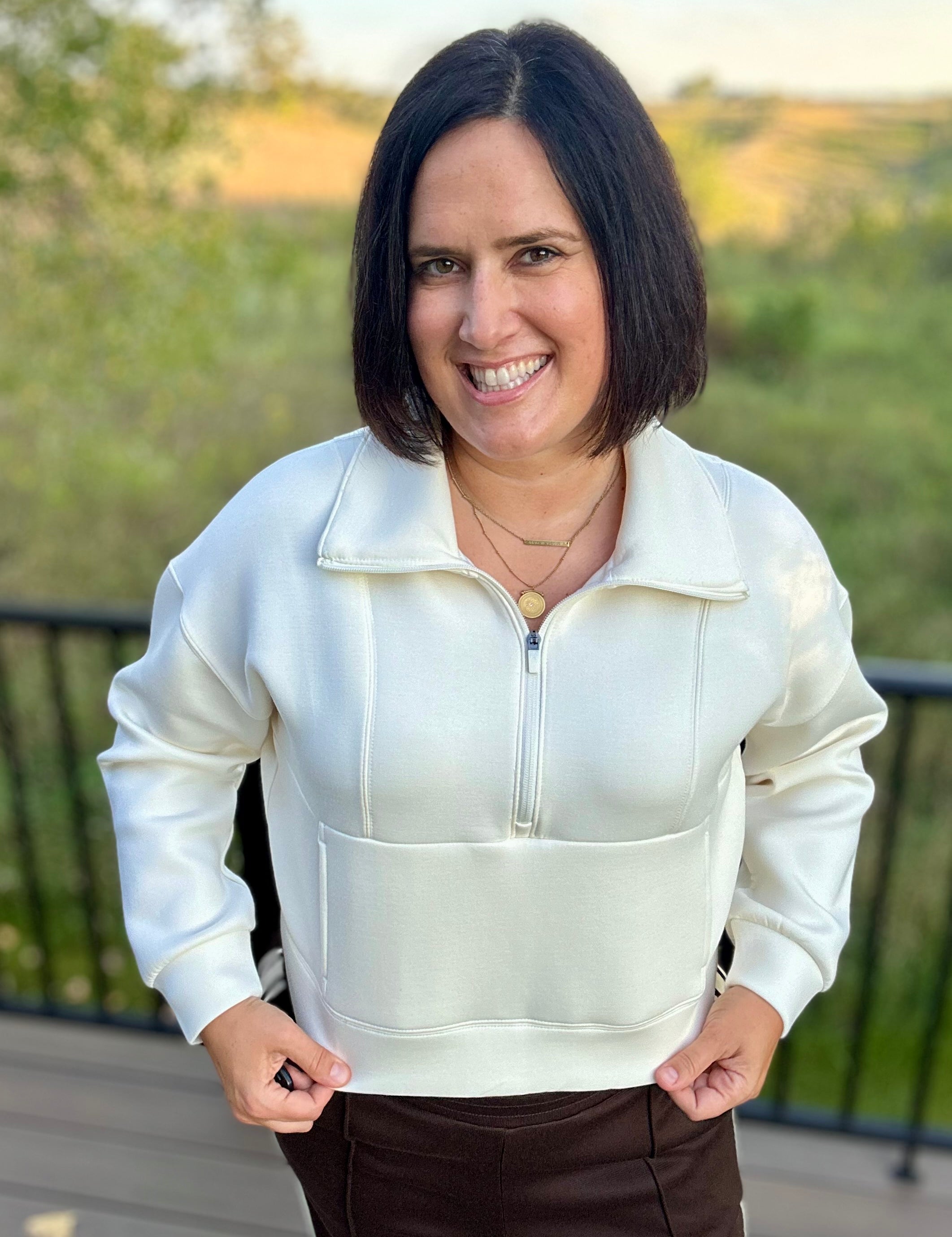 Cream Half Zip Scuba Pullover Top - Sweatshirt FLAG AND ANTHEM