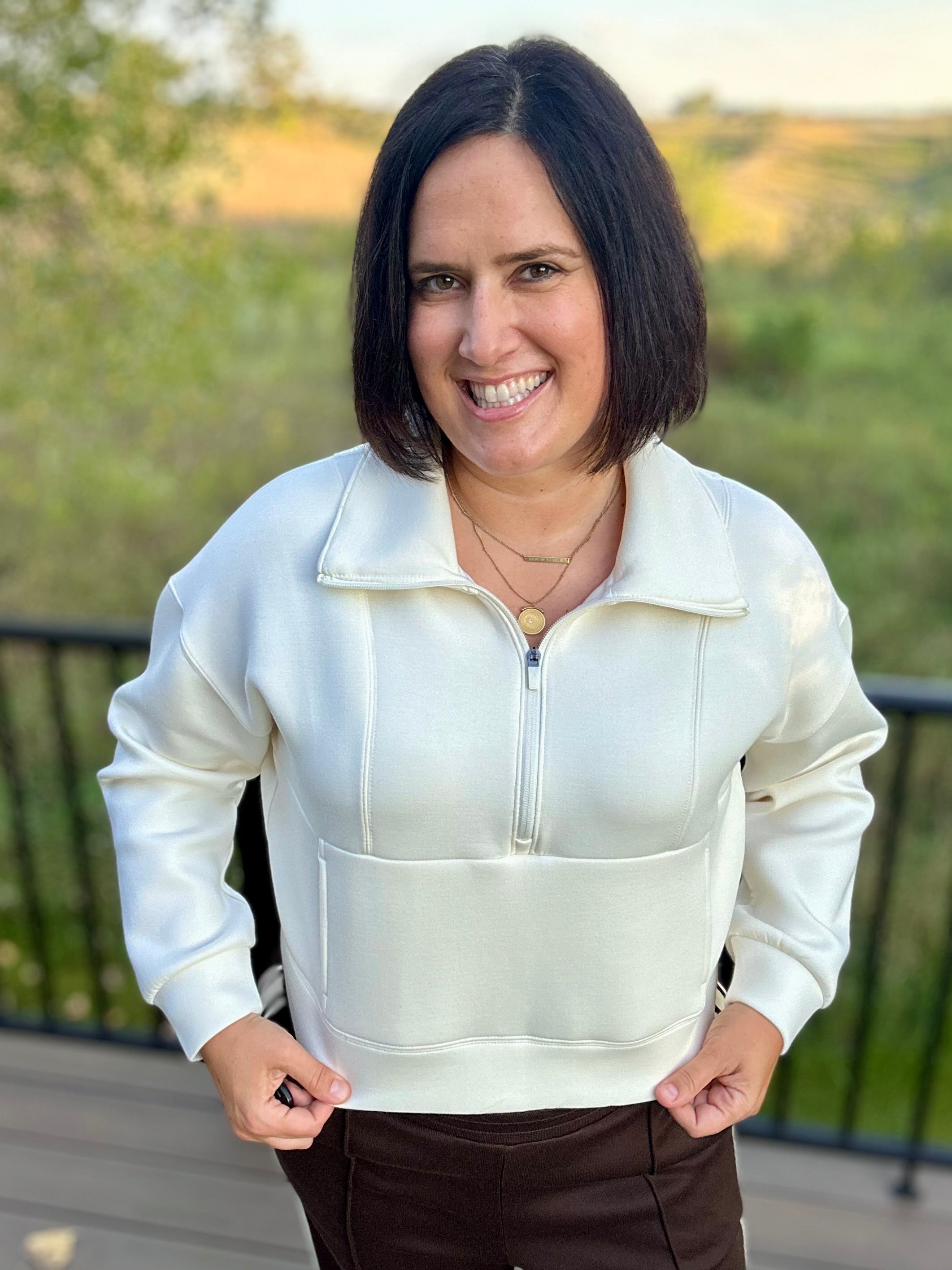 Cream Half Zip Scuba Pullover Top - Sweatshirt FLAG AND ANTHEM