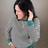 Black/Ivory Color Trim Terry Top Top- Sweatshirts STACCATO