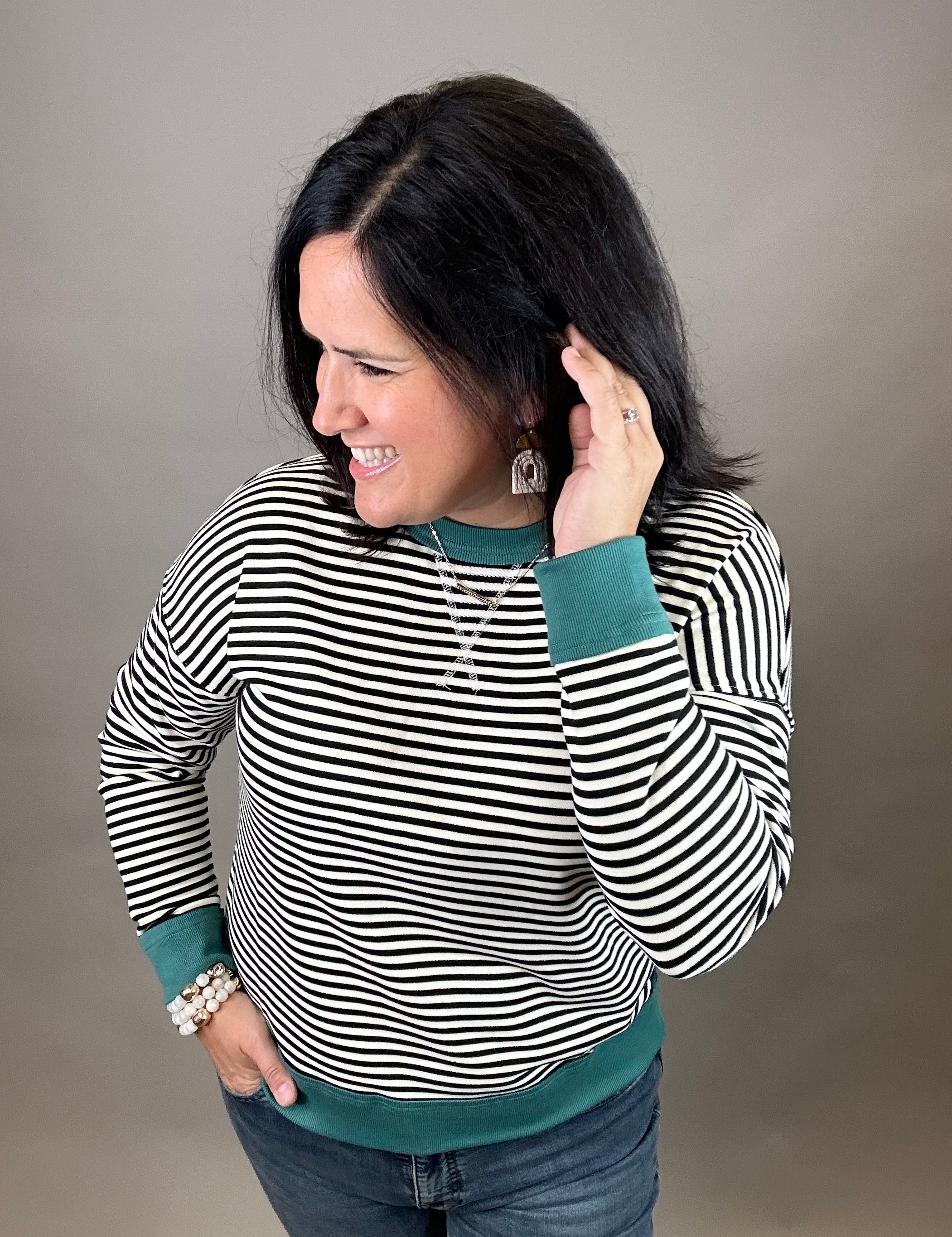 Black/Ivory Color Trim Terry Top Top- Sweatshirts STACCATO