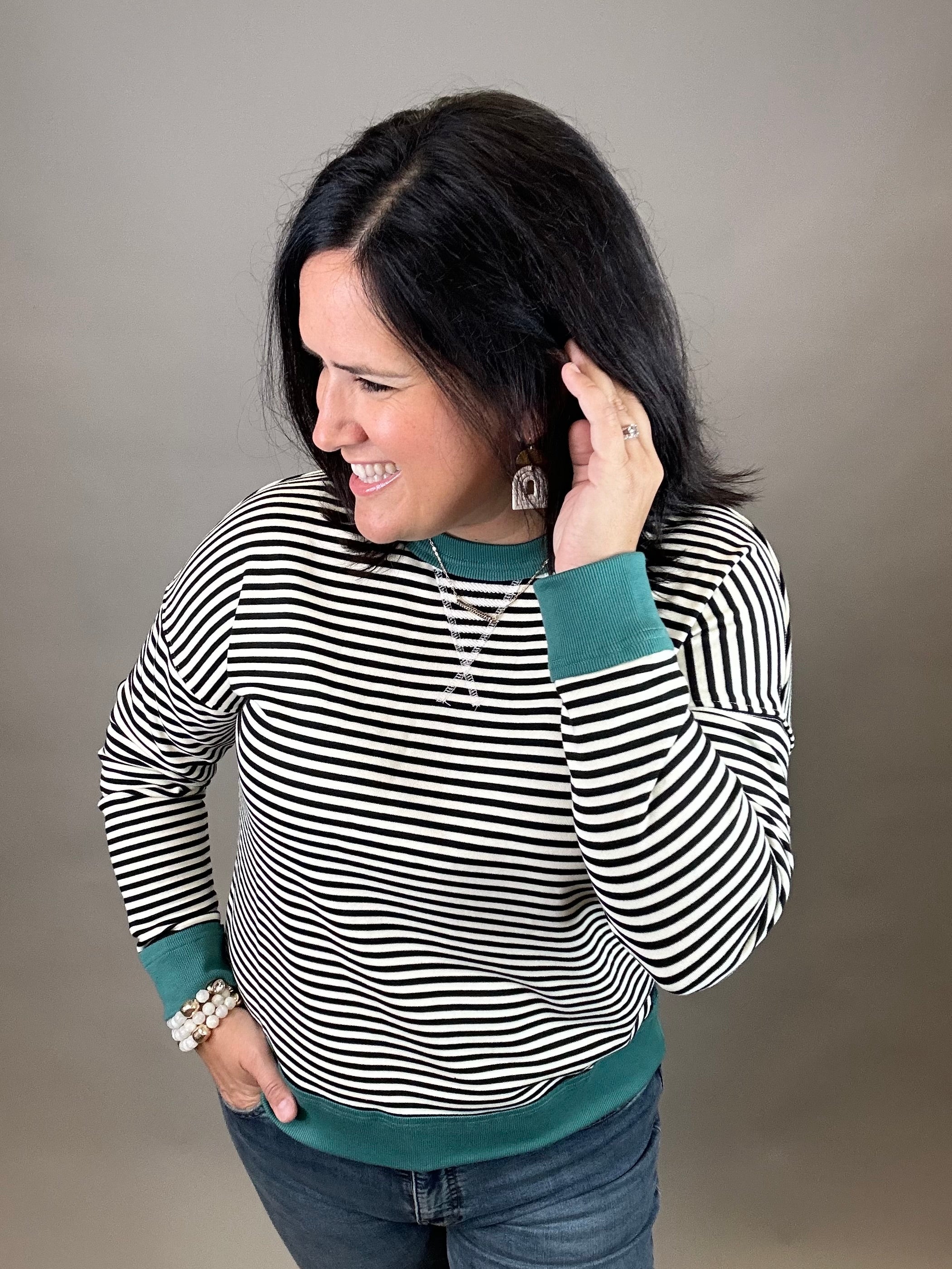 Black/Ivory Color Trim Terry Top Top- Sweatshirts STACCATO