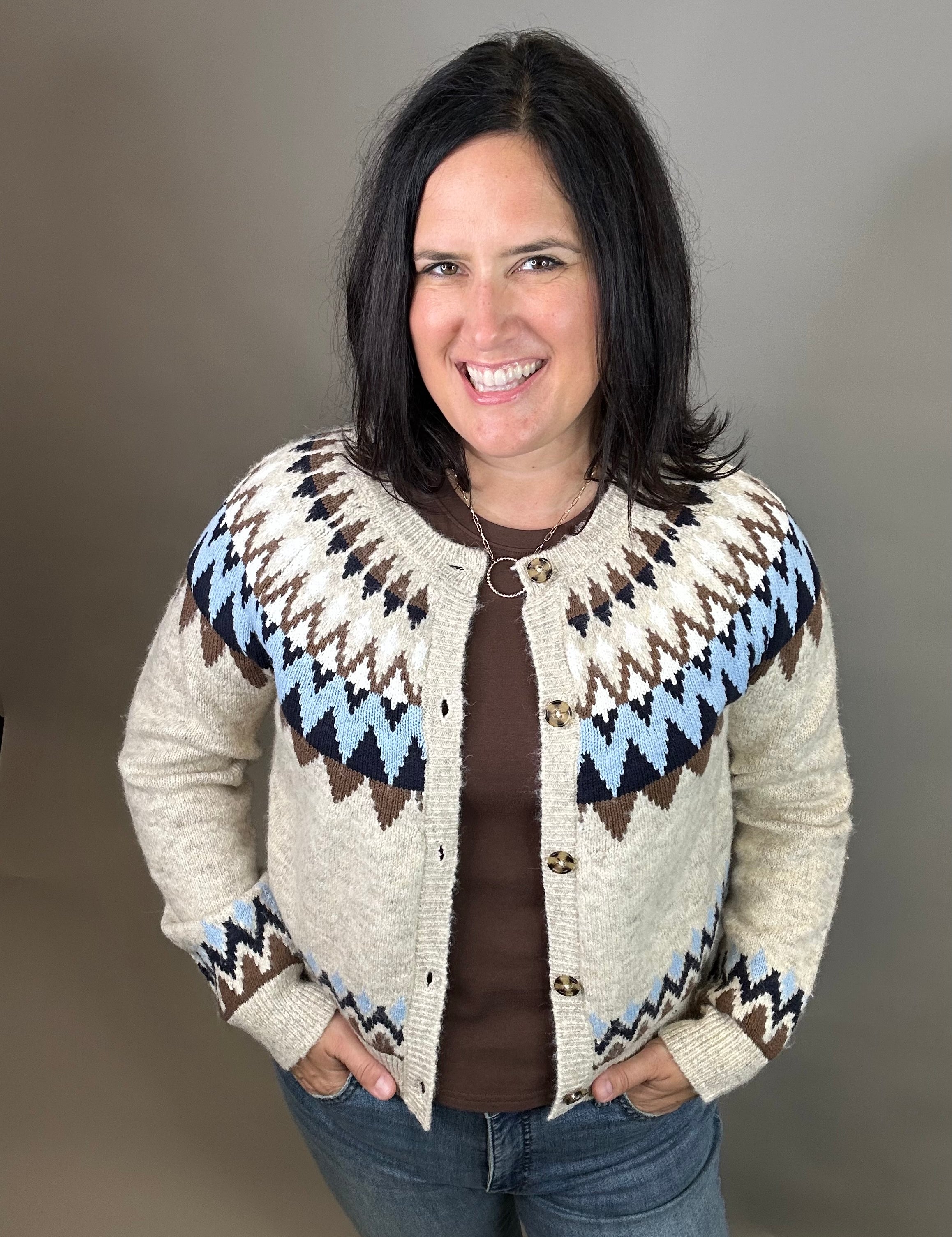 Oatmeal/Navy Odessa Fair Isle Sweater Top - Sweater FLAG AND ANTHEM