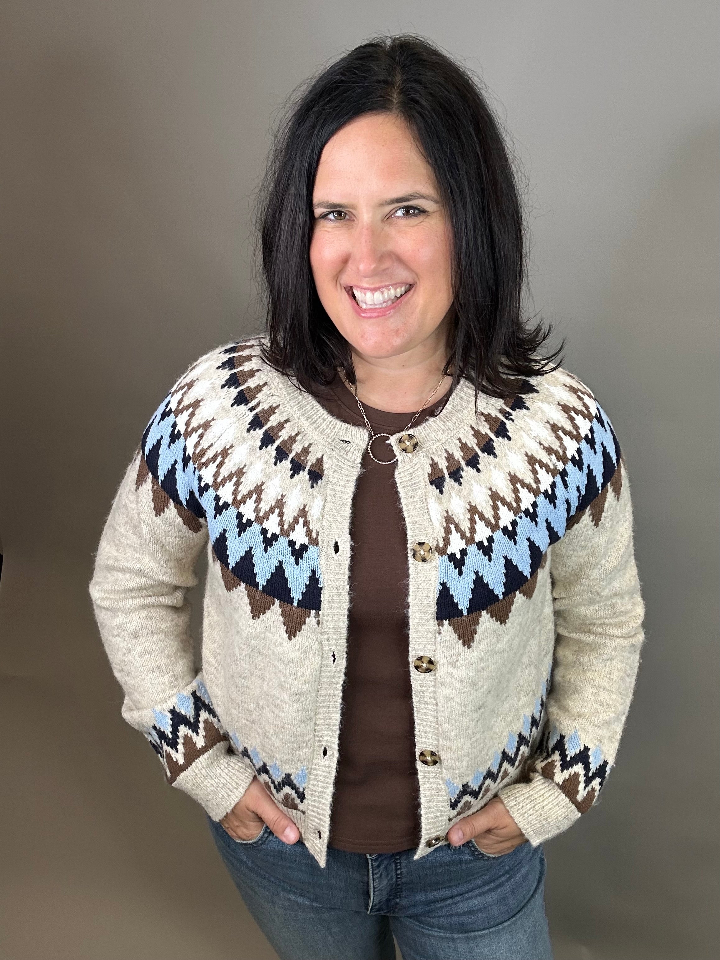 Oatmeal/Navy Odessa Fair Isle Sweater Top - Sweater FLAG AND ANTHEM